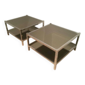 Paire de grands bouts de canapé en chrome et miroirs bronze