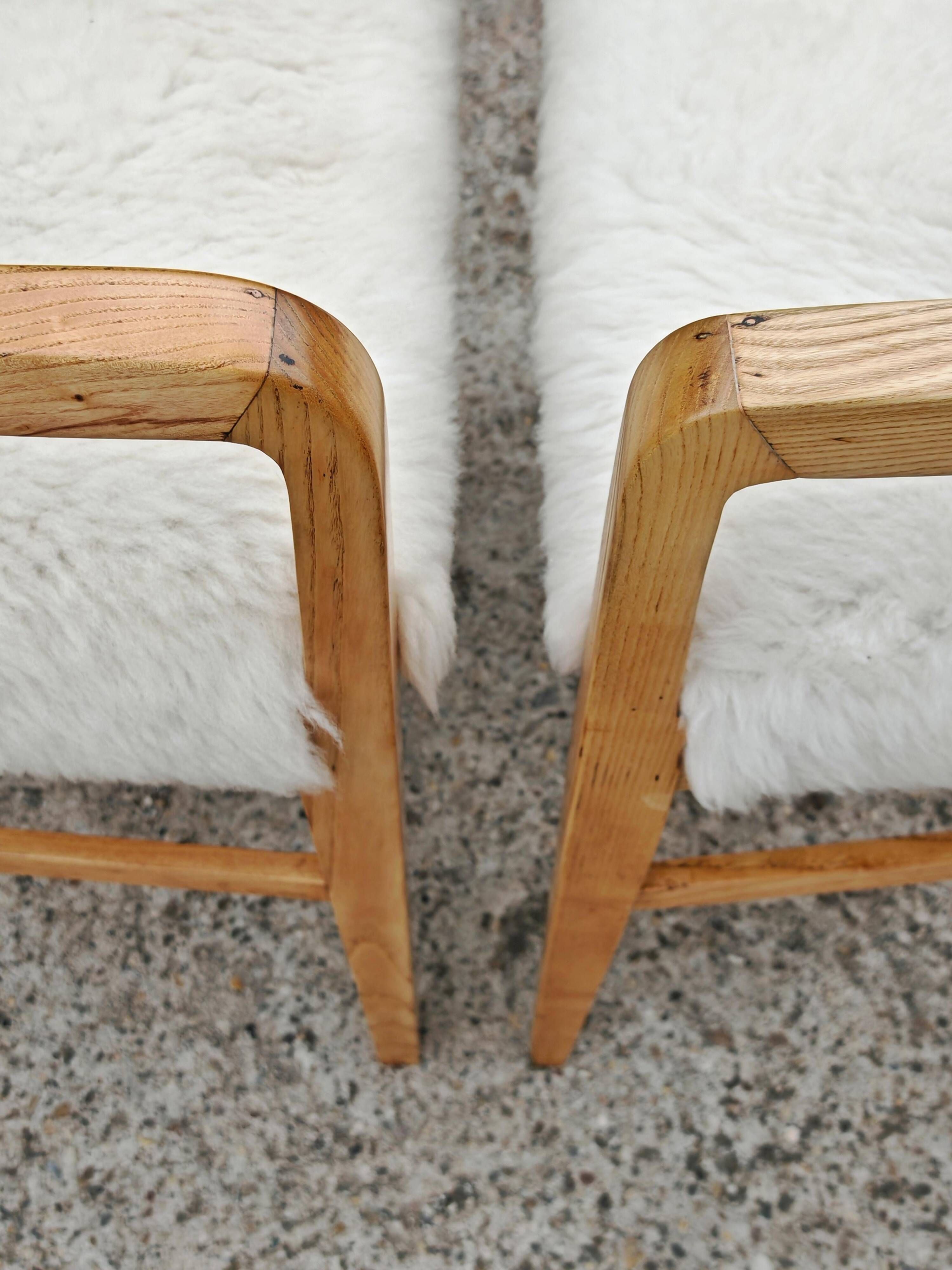 Pair of Jugendstil armchairs in solid ash and sheepskin 1910