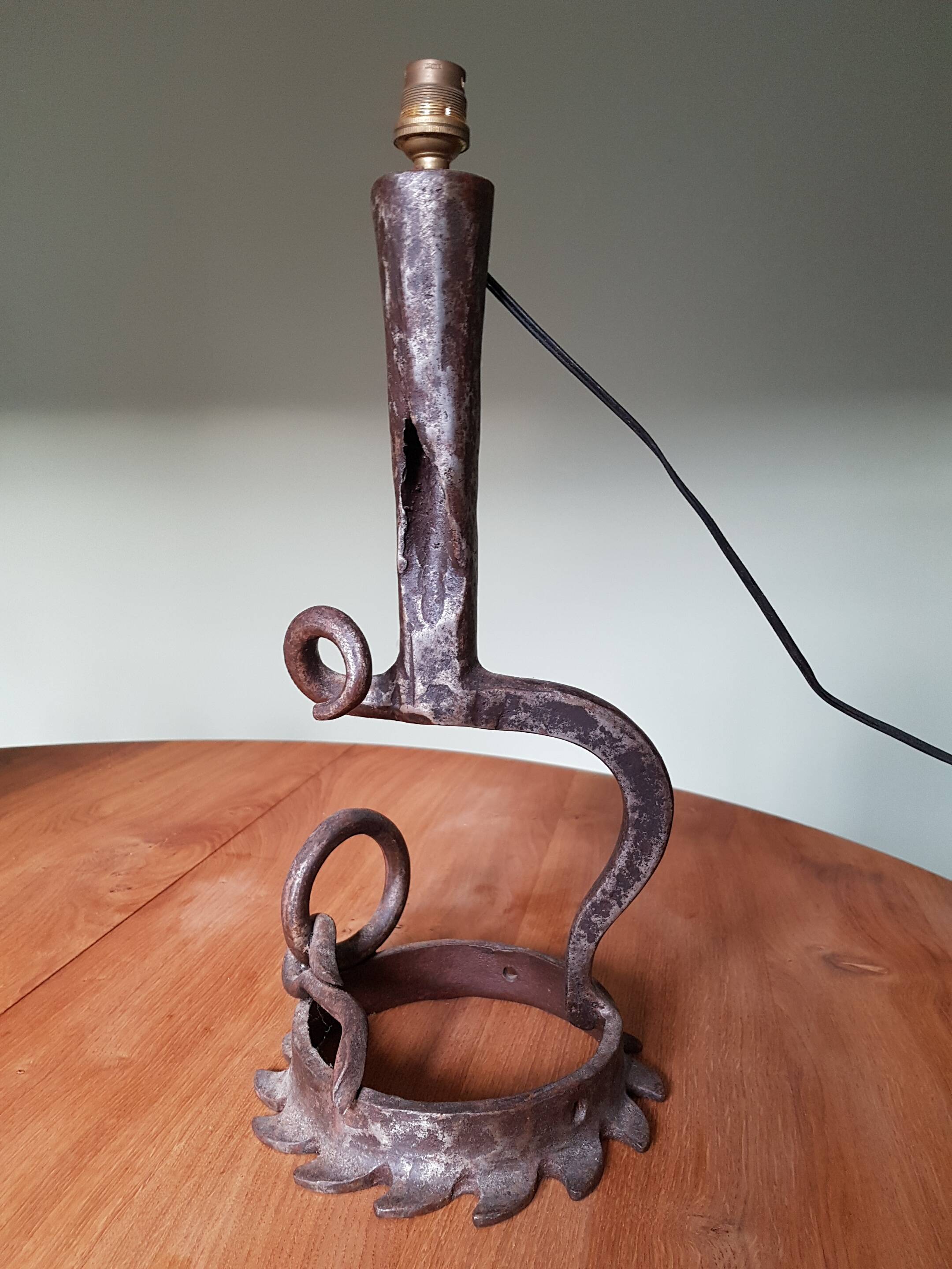 Brutalist style wrought iron lamp base