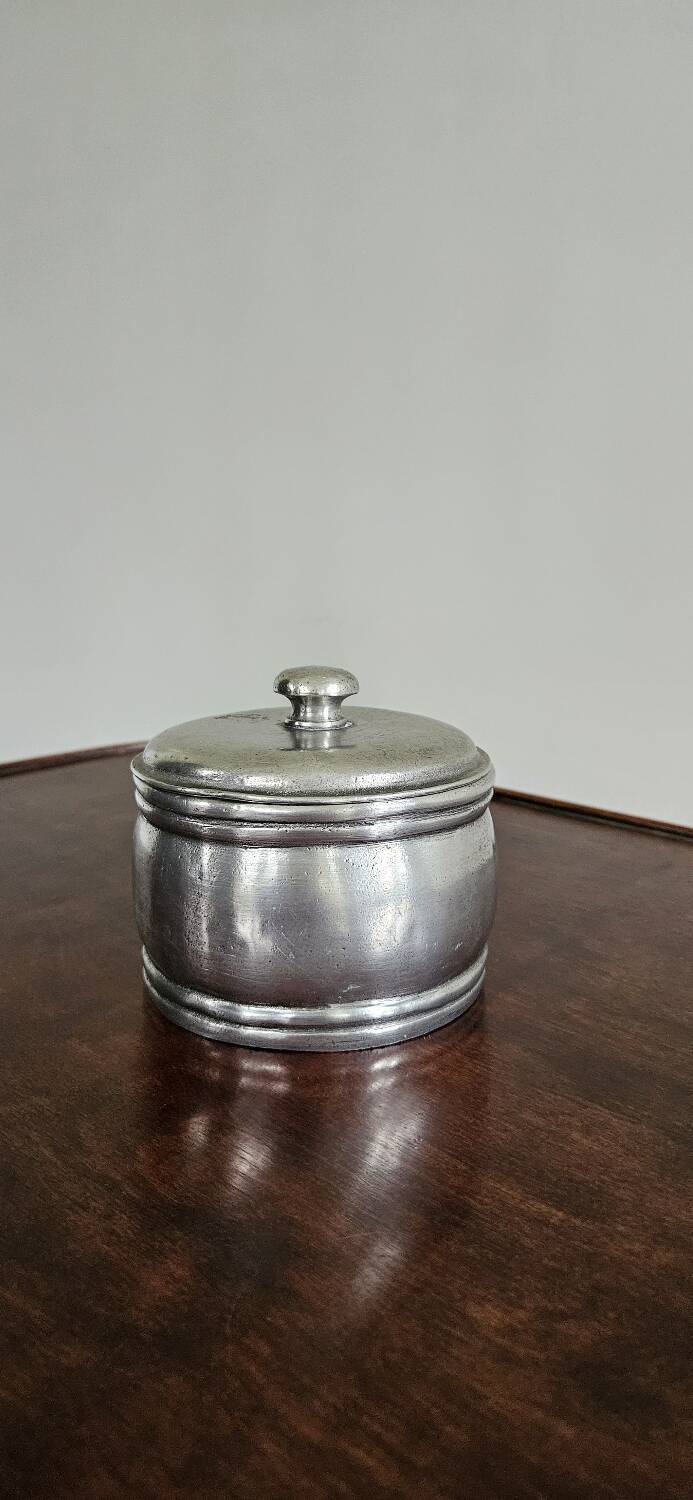 Antique round tin candy box