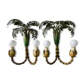 Paire d'appliques bambou et palmier en métal