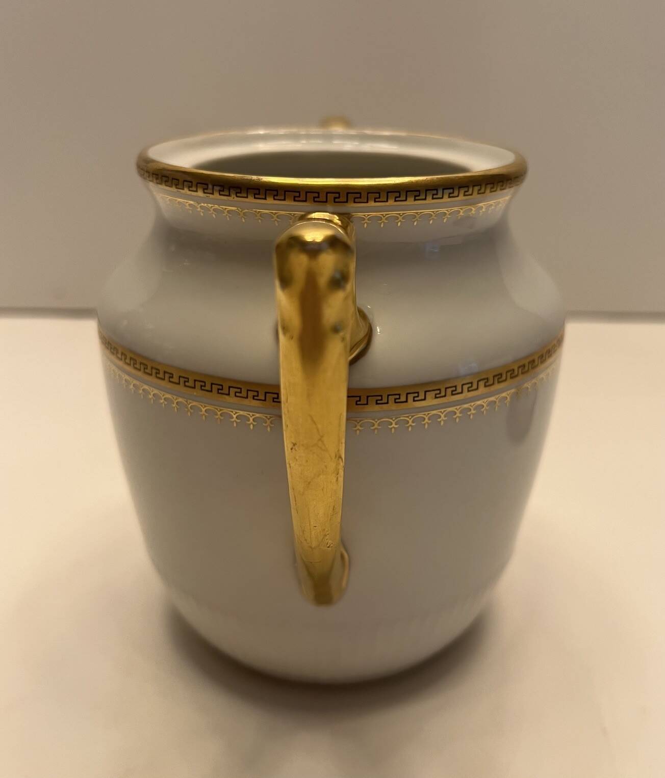 Antique sugar bowl porcelain from Limoges Paroutaud Frères P.P. Greek frieze gold