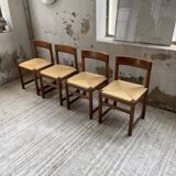 Set of 4 elm straw chairs from the 50s