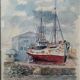 Watercolor painting "trawler in cable" signed vialet (19)83 + frame