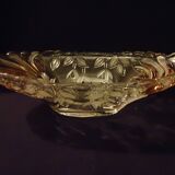 Oval bowl in crystal and frosted glass, pink and frosted.