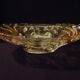 Oval bowl in crystal and frosted glass, pink and frosted.