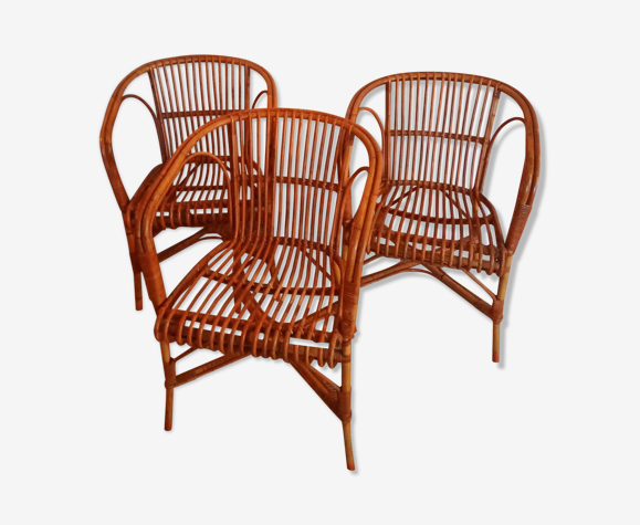 Trio de fauteuils adultes en rotin