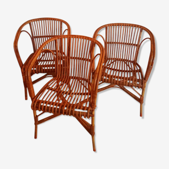 Trio of adult rattan chairs