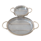 2 plats en verre ossature acier argenté année 60 trés bonne qualité