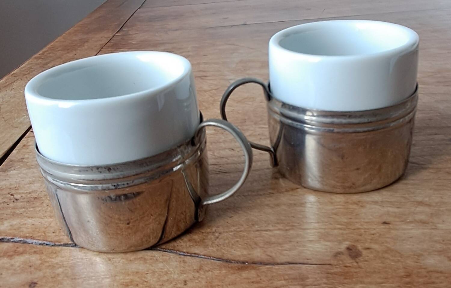 Vintage espresso cups. Porcelain and removable metal stand.