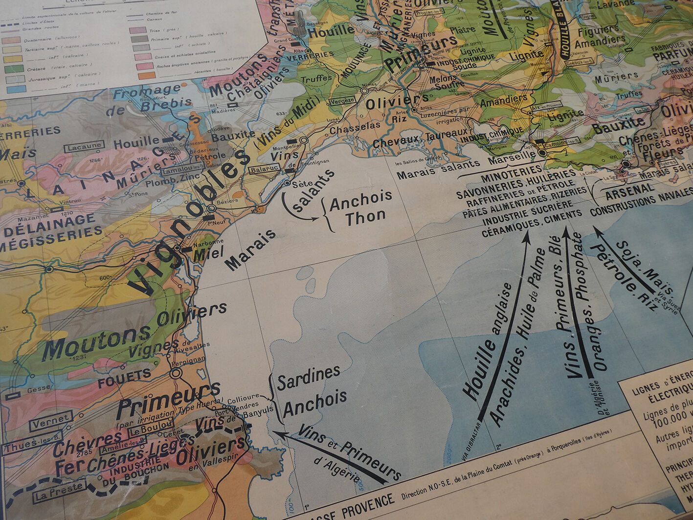 Ancient school map "Midi Mediterranean and Corsica" - Paul Kaeppelin