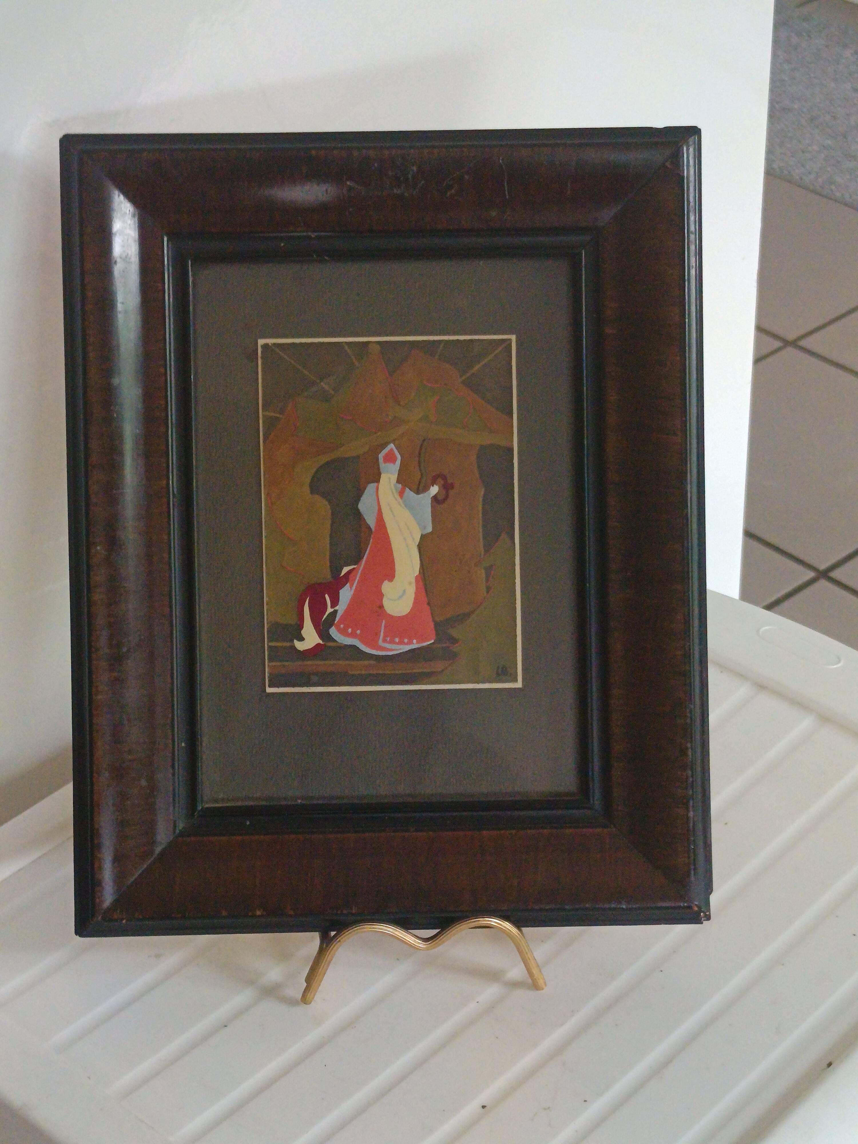 Pair of antique paintings – Russian illustrations – Pushkin – antique frames