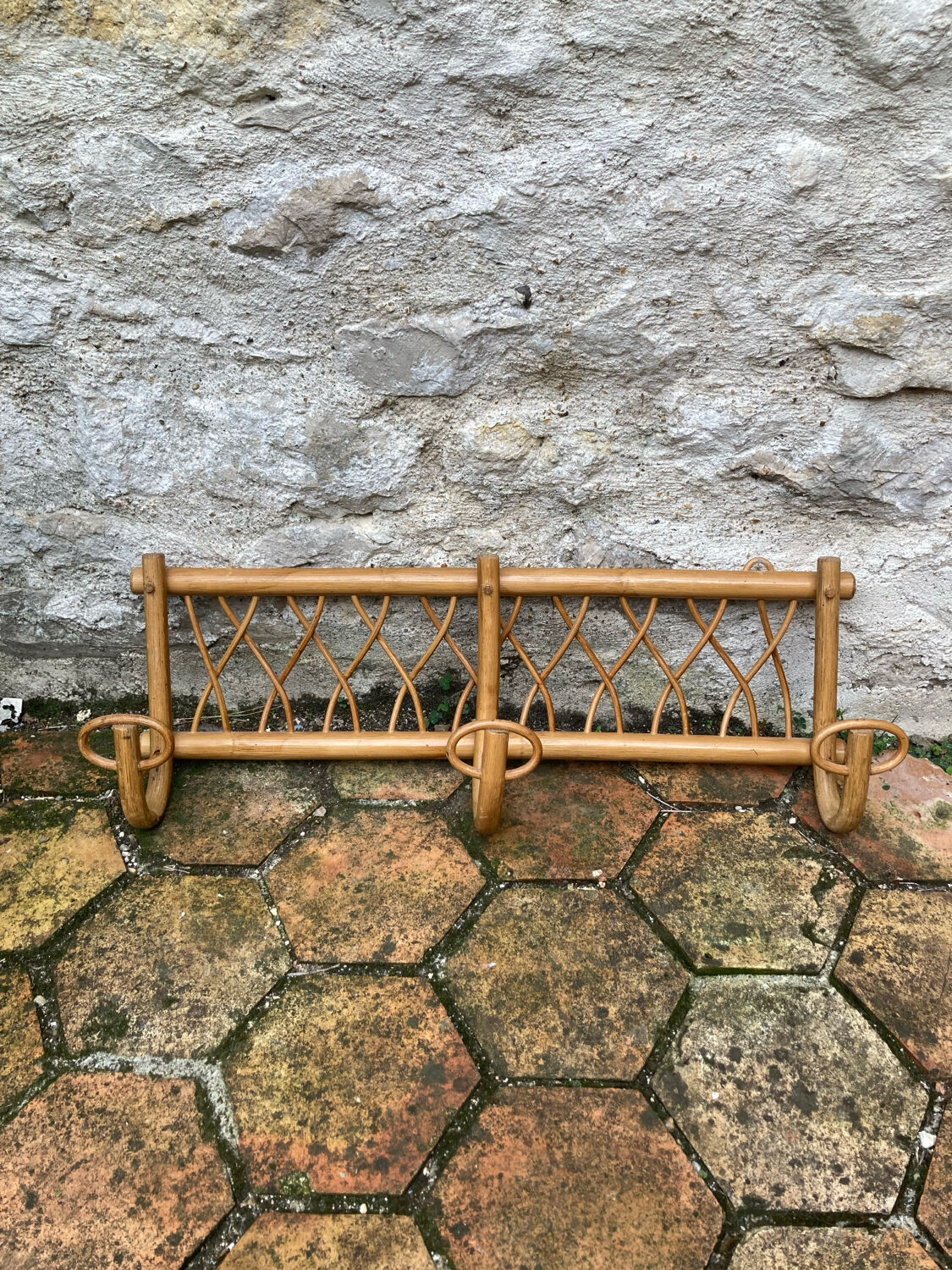 Vintage rattan wall coat rack