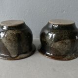 Lot of 2 bowls of glazed sandstone, signed, 80s