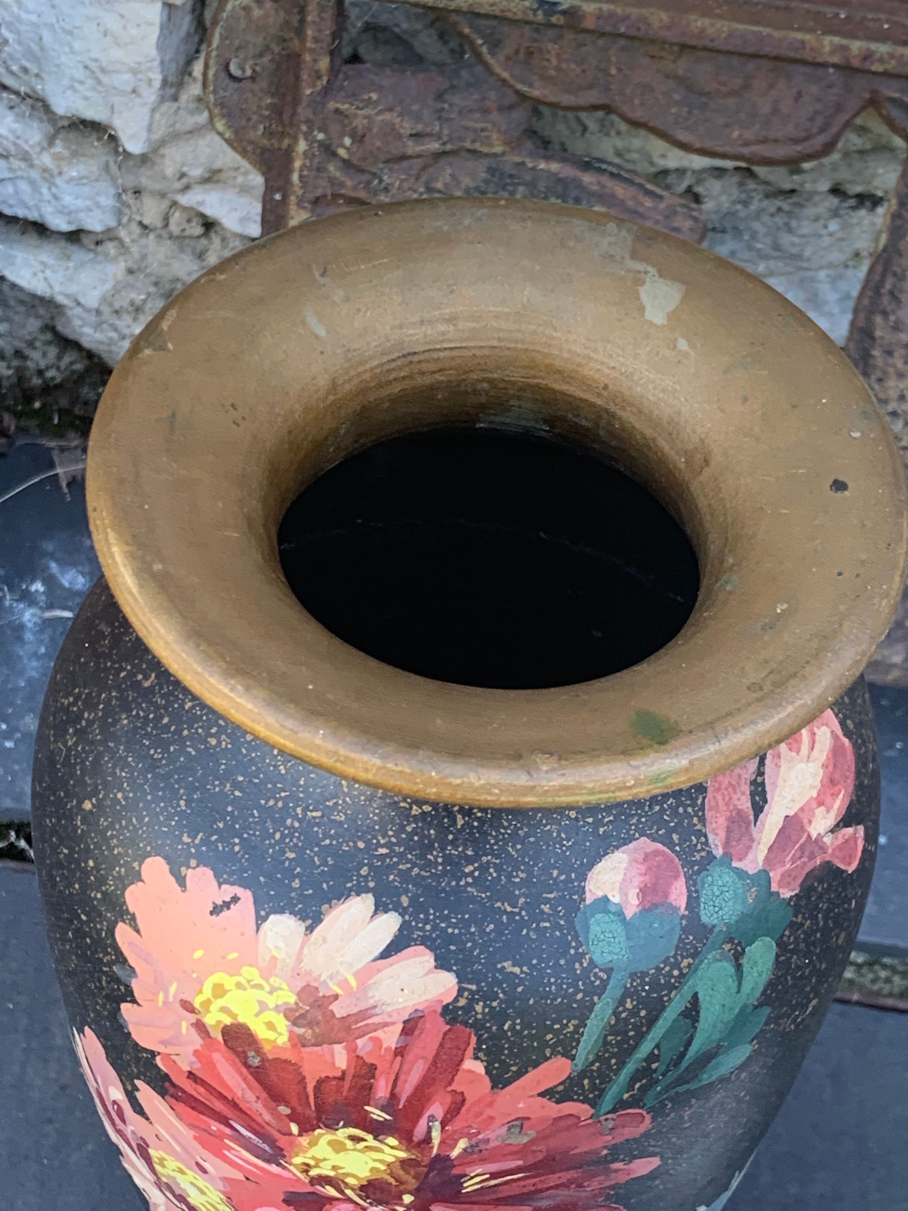 Ceramic vase bouquet of flowers painted and signed by Escoffier