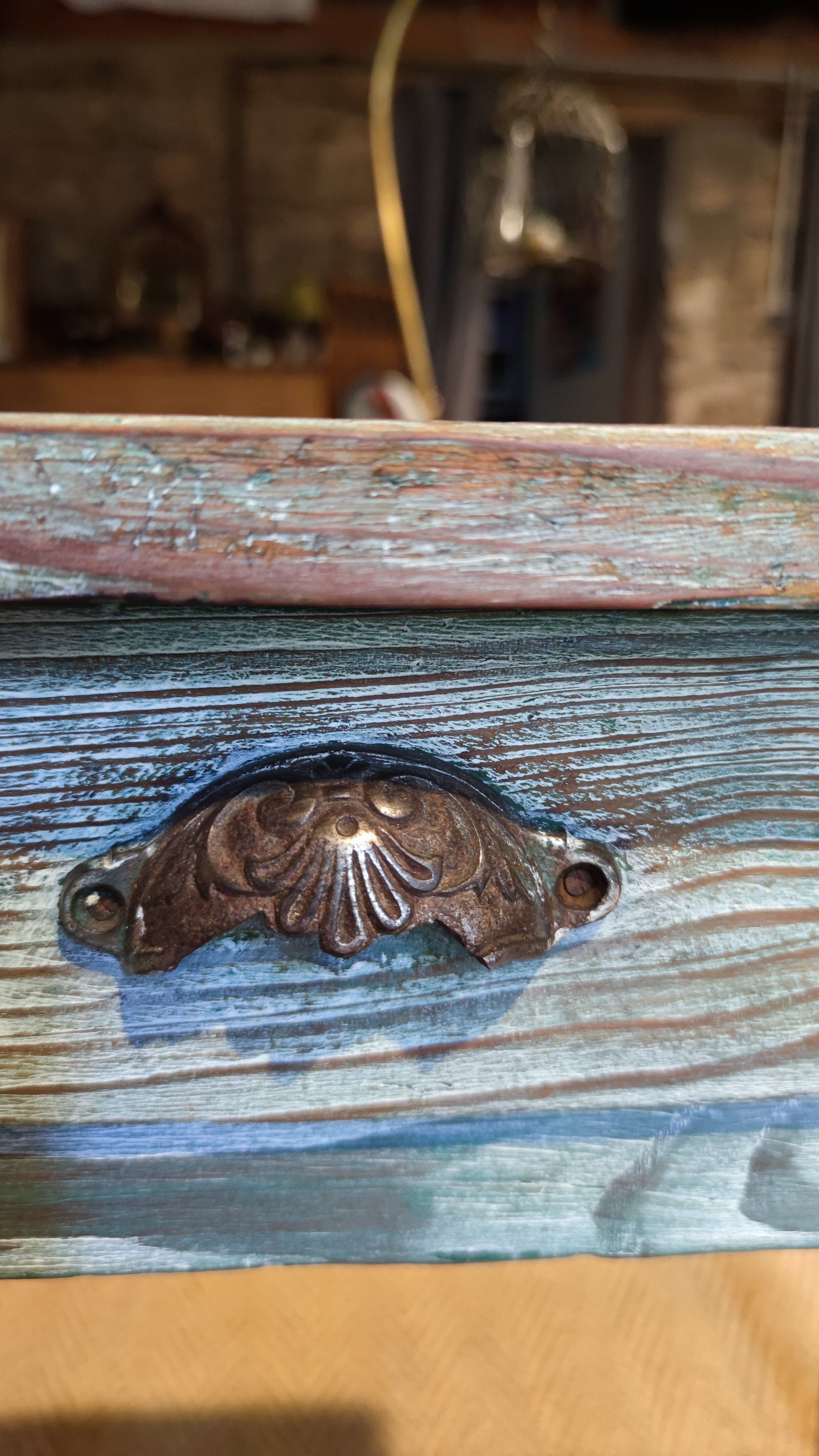 Farmhouse table green patina
