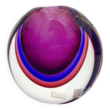 Vase Michele Onesto Oball Quadruple Sommerso Signé 15.5cm 2.7kg Étique