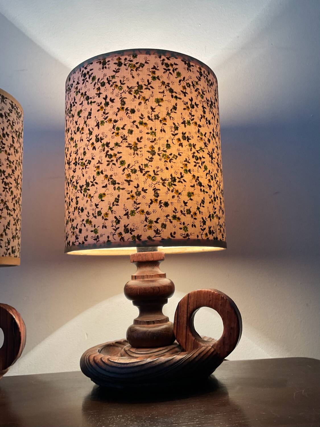 Pair of Scandinavian wooden lamps from the 60s