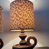 Pair of Scandinavian wooden lamps from the 60s