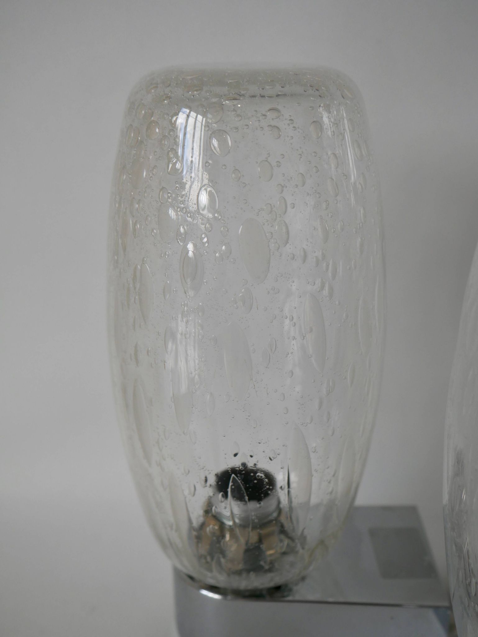 Pair of designer wall lights in blown glass and chrome by inda circa 1960-1970