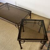 Coffee table set and wrought iron sofa end