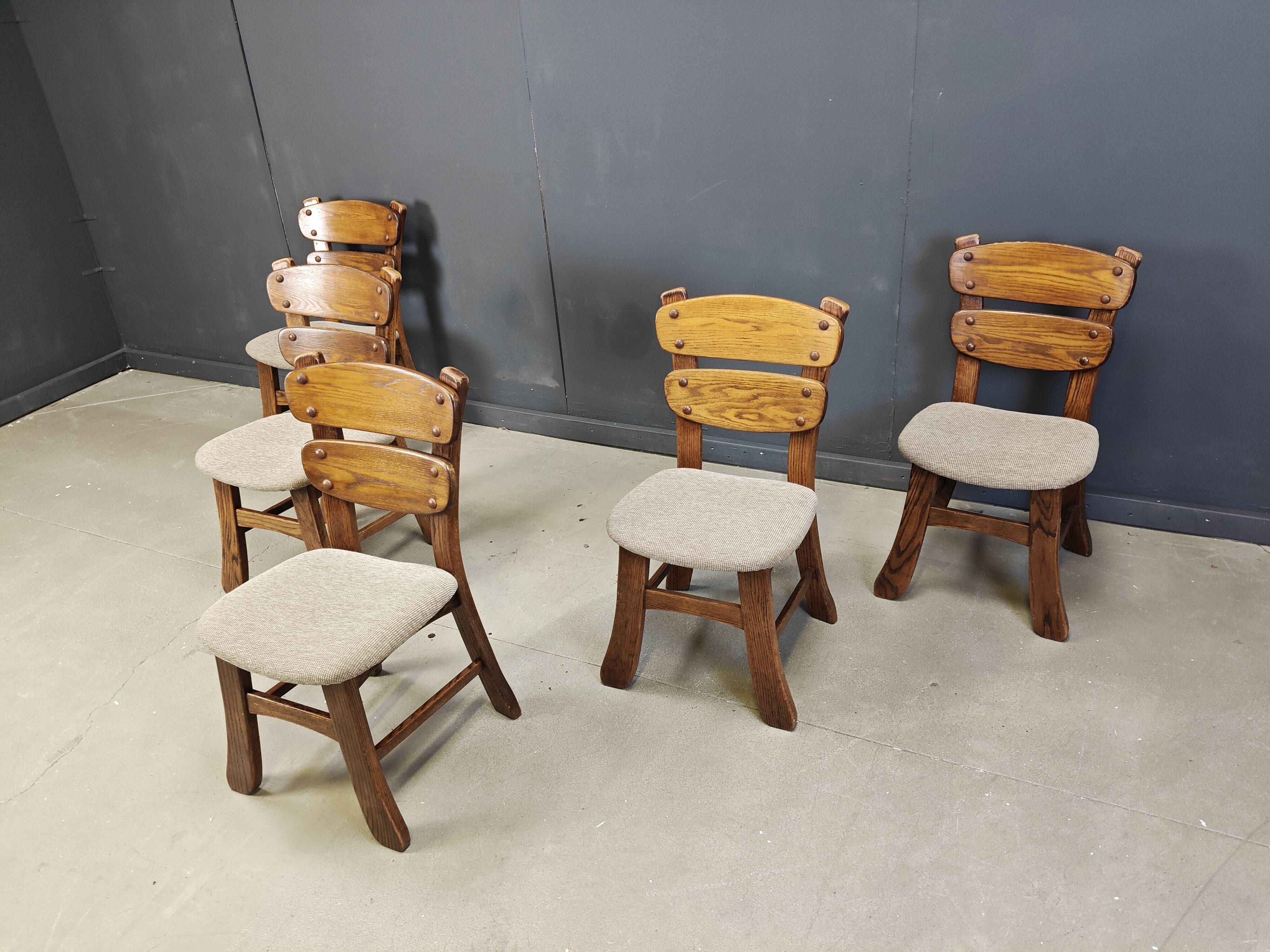 Vintage brutalist dining chairs, set of 5 - 1960s