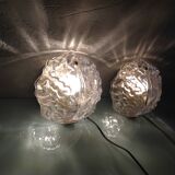 Pair of ice glass and brass wall lights by Limburg / vintage 60s-70s