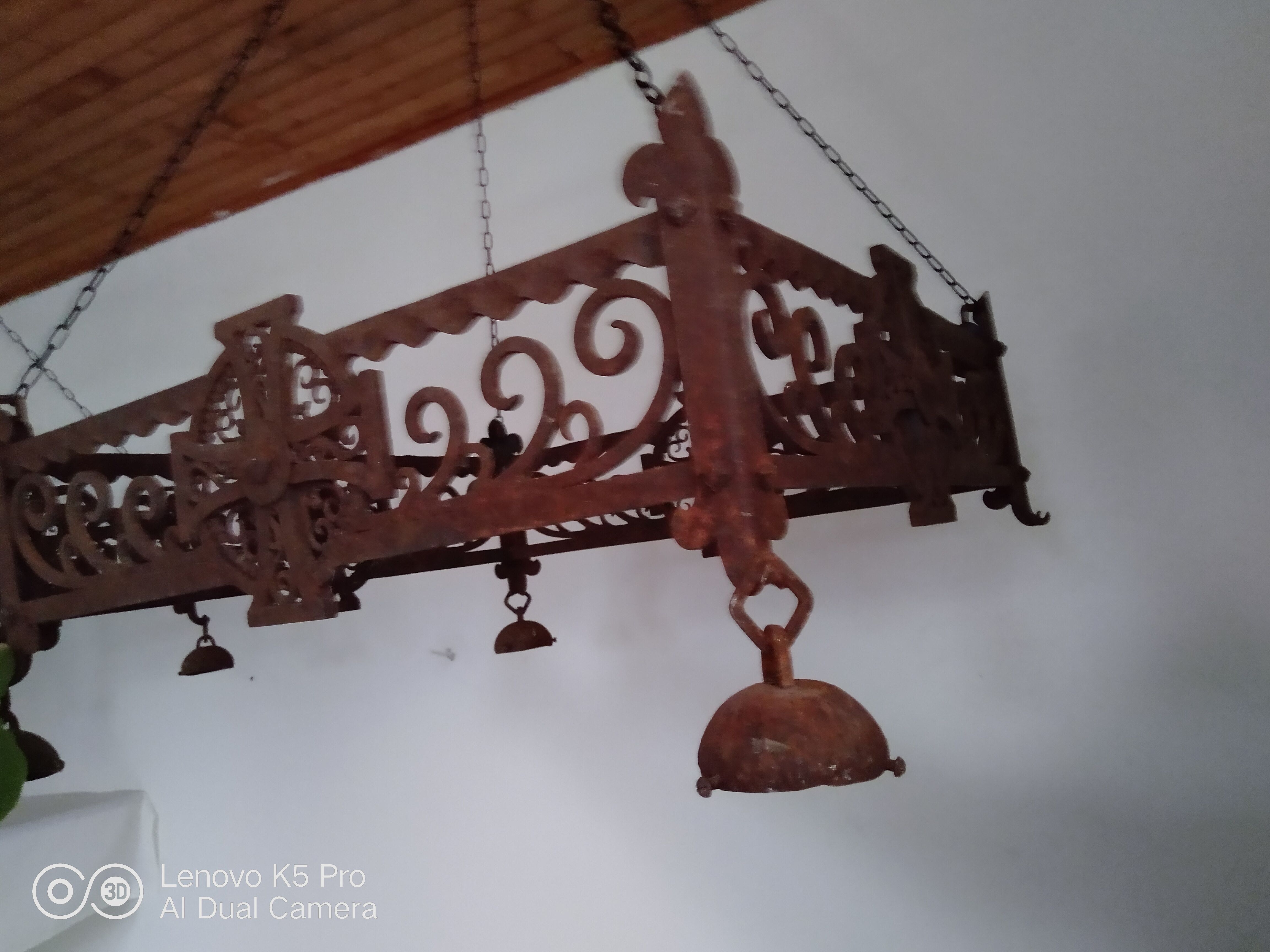 Pair of chandeliers suspensions in cast iron and 19th century wrought iron