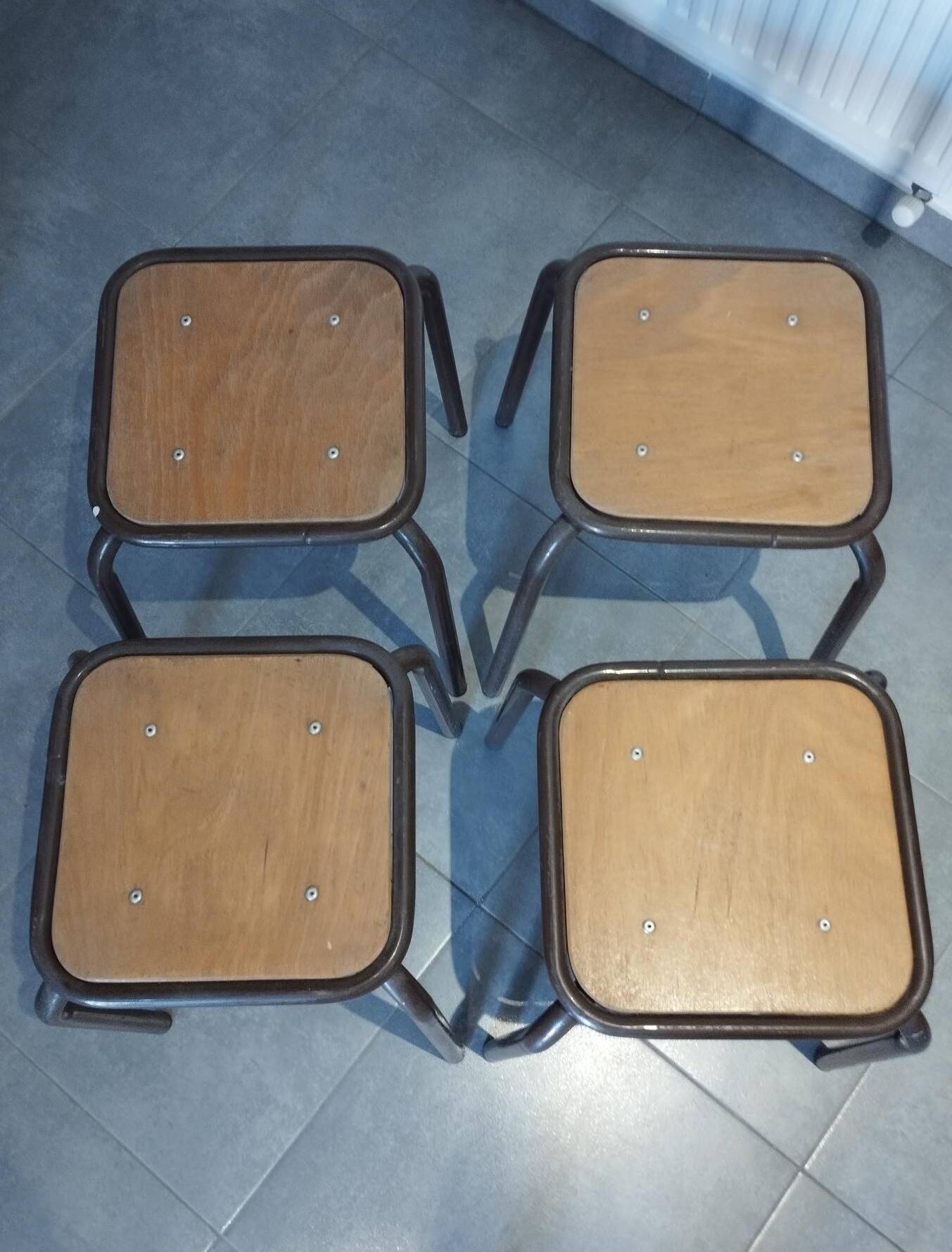 4 vintage industrial Mullca stools, workshop, school
