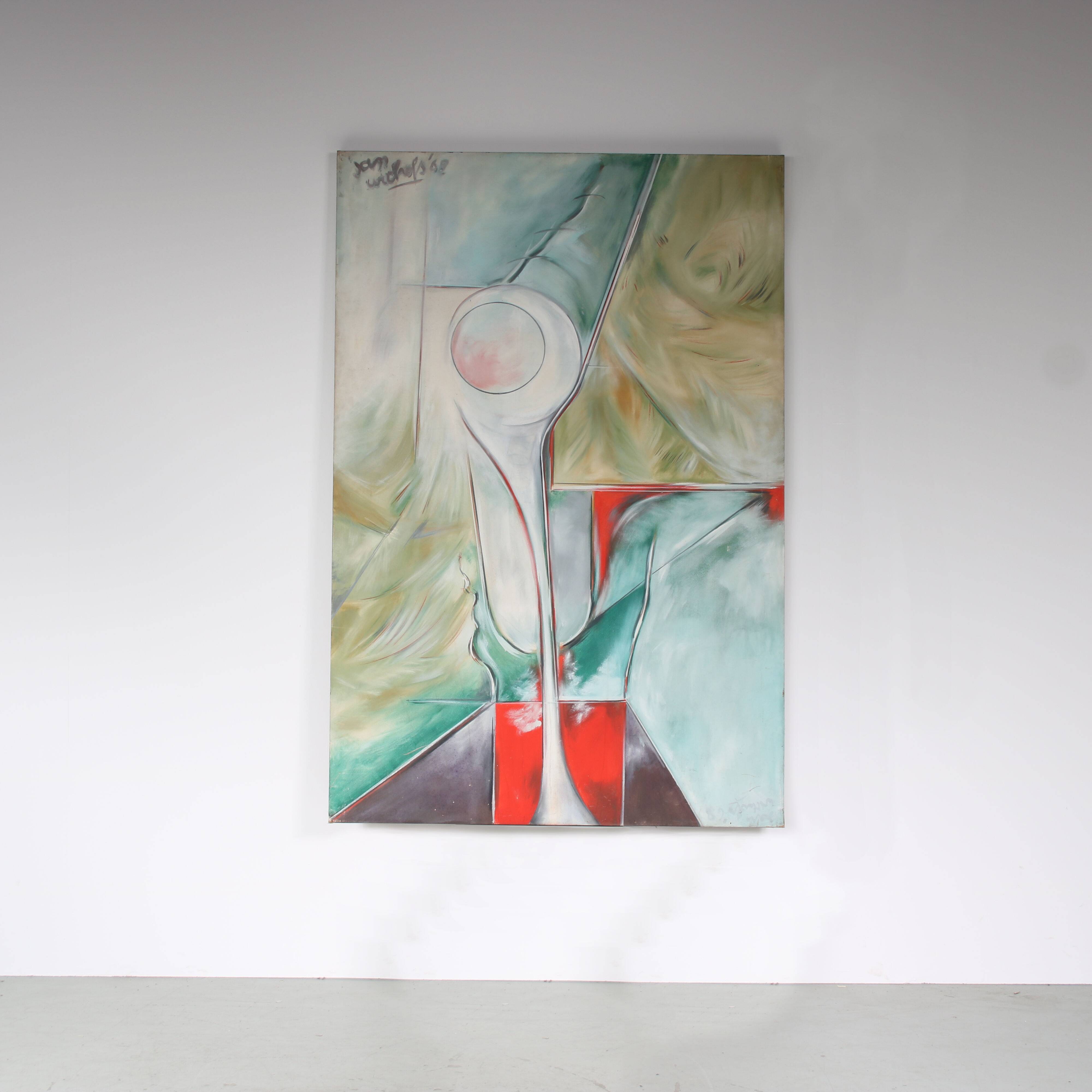 1968 Large painting “Lineaire Versneller” by Jan Withofs, Belgium