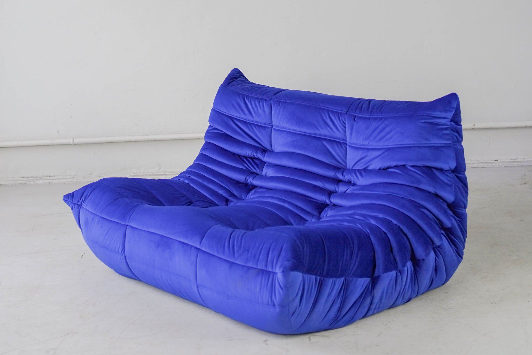 Togo living room set in blue velvet by Michel Ducaroy for Ligne Roset, 1979, set of 5