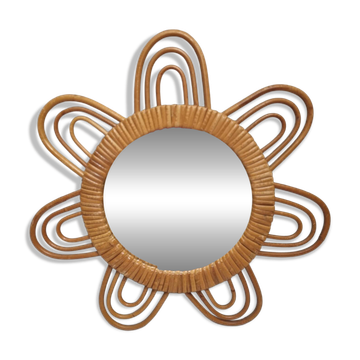Miroir soleil rotin de 1970