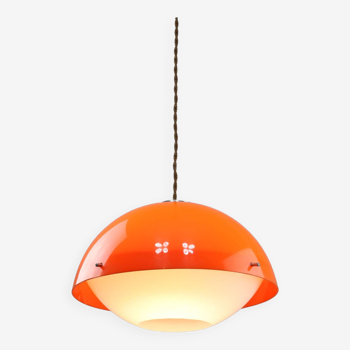 Lampe à suspension space age en plexiglas orange, italie, 1970s