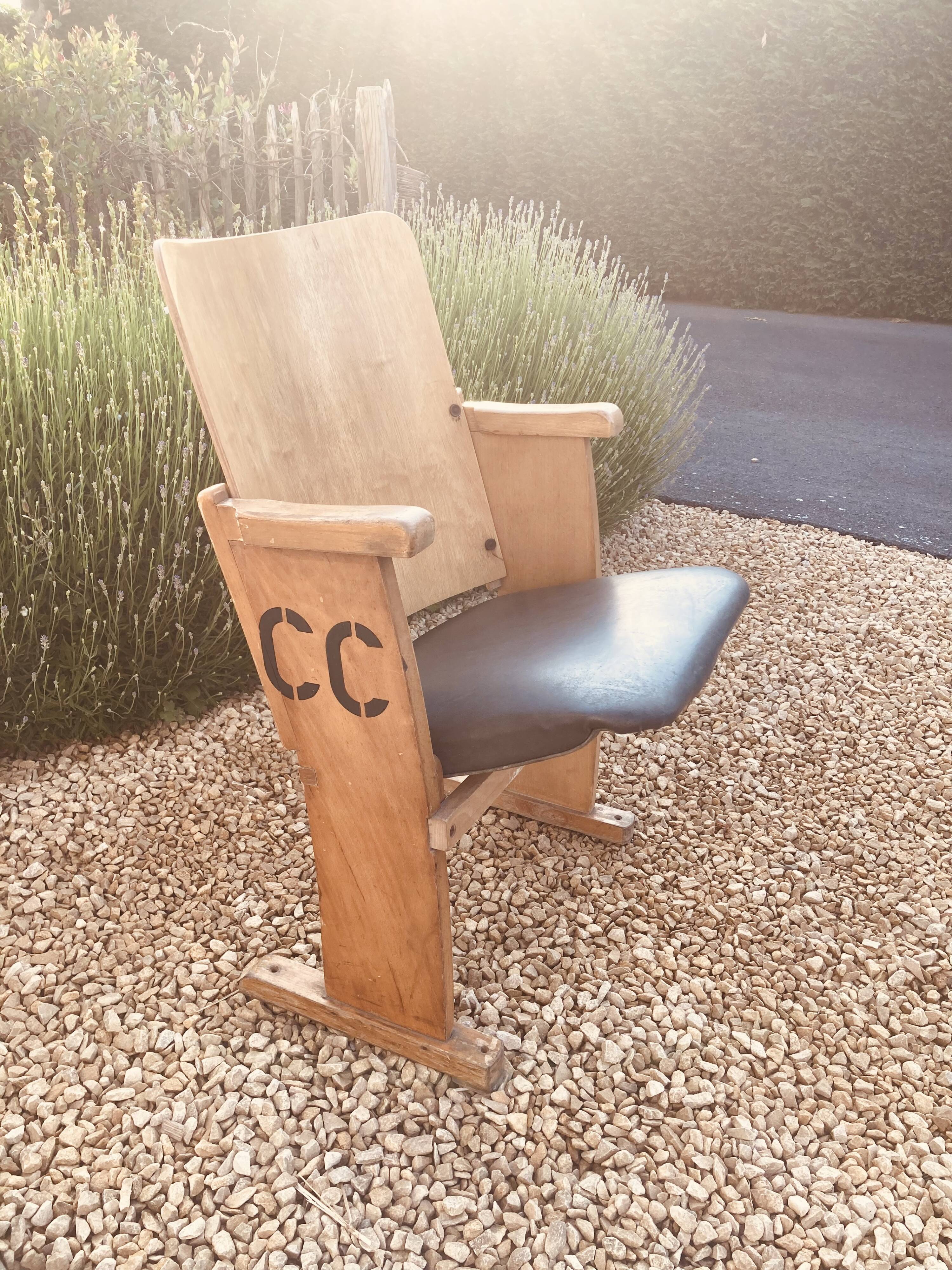 Chaise de cinéma 1920 en bois et skai