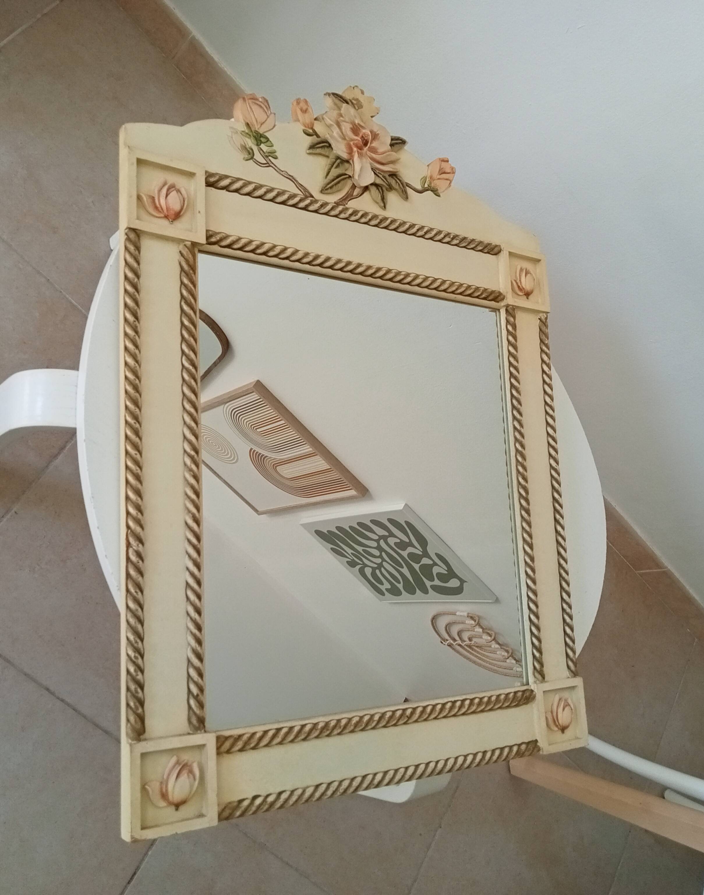 Vintage bohemian mirror from the 80s in carved wood.