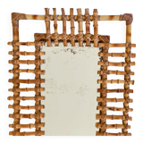 Mid-Century Bamboo & Rattan Mirror With Patina, French Riviera Style, 1950s