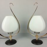 2 lampes arlus opaline et laiton 1960