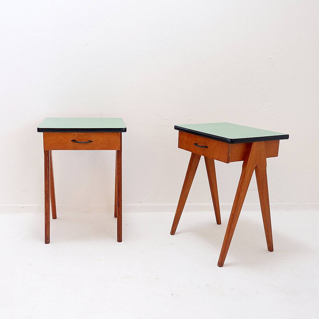 Pair of vintage compass legs bedside tables - circa 1960