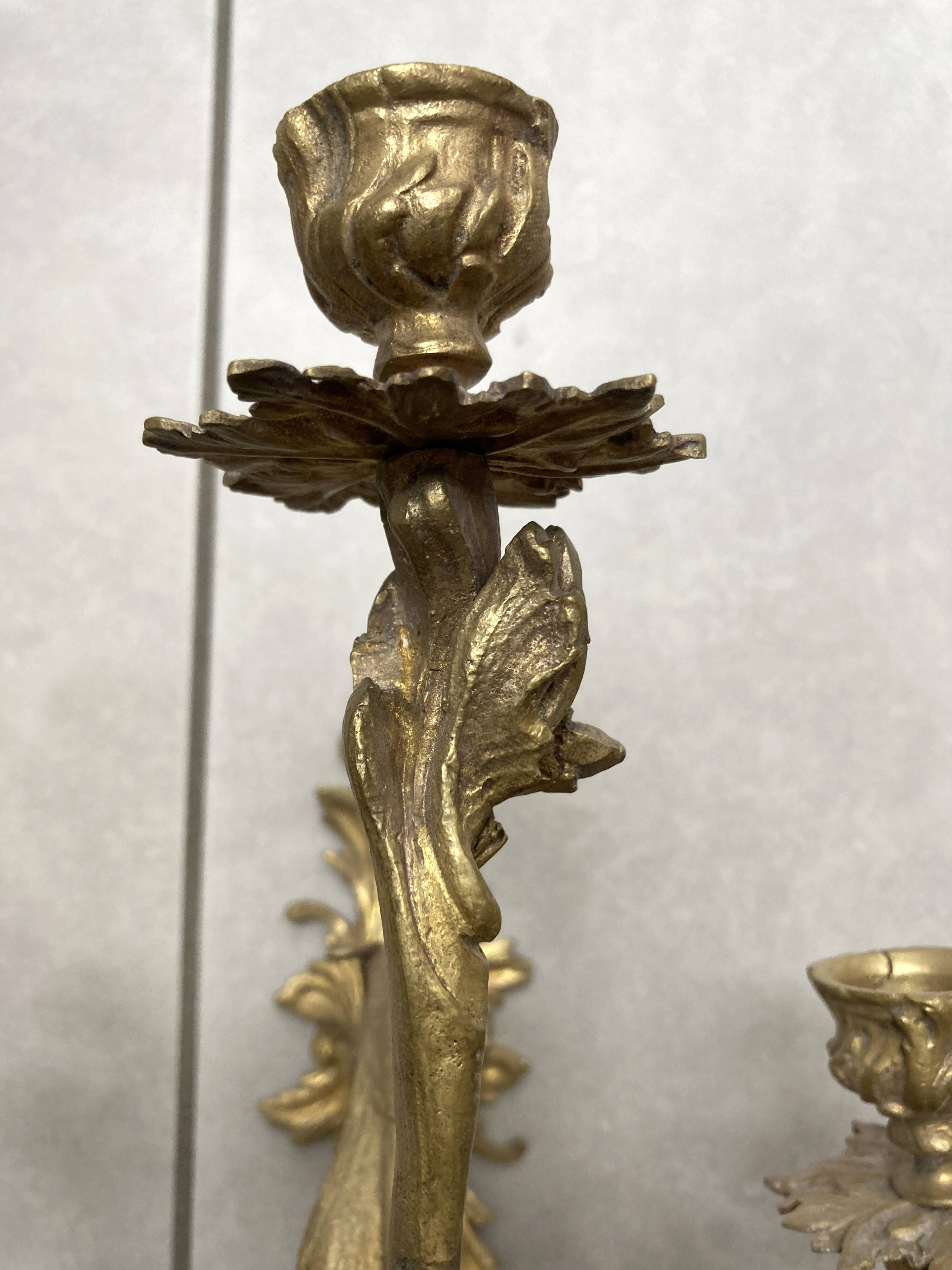 Pair of 5-light gold wall candlesticks