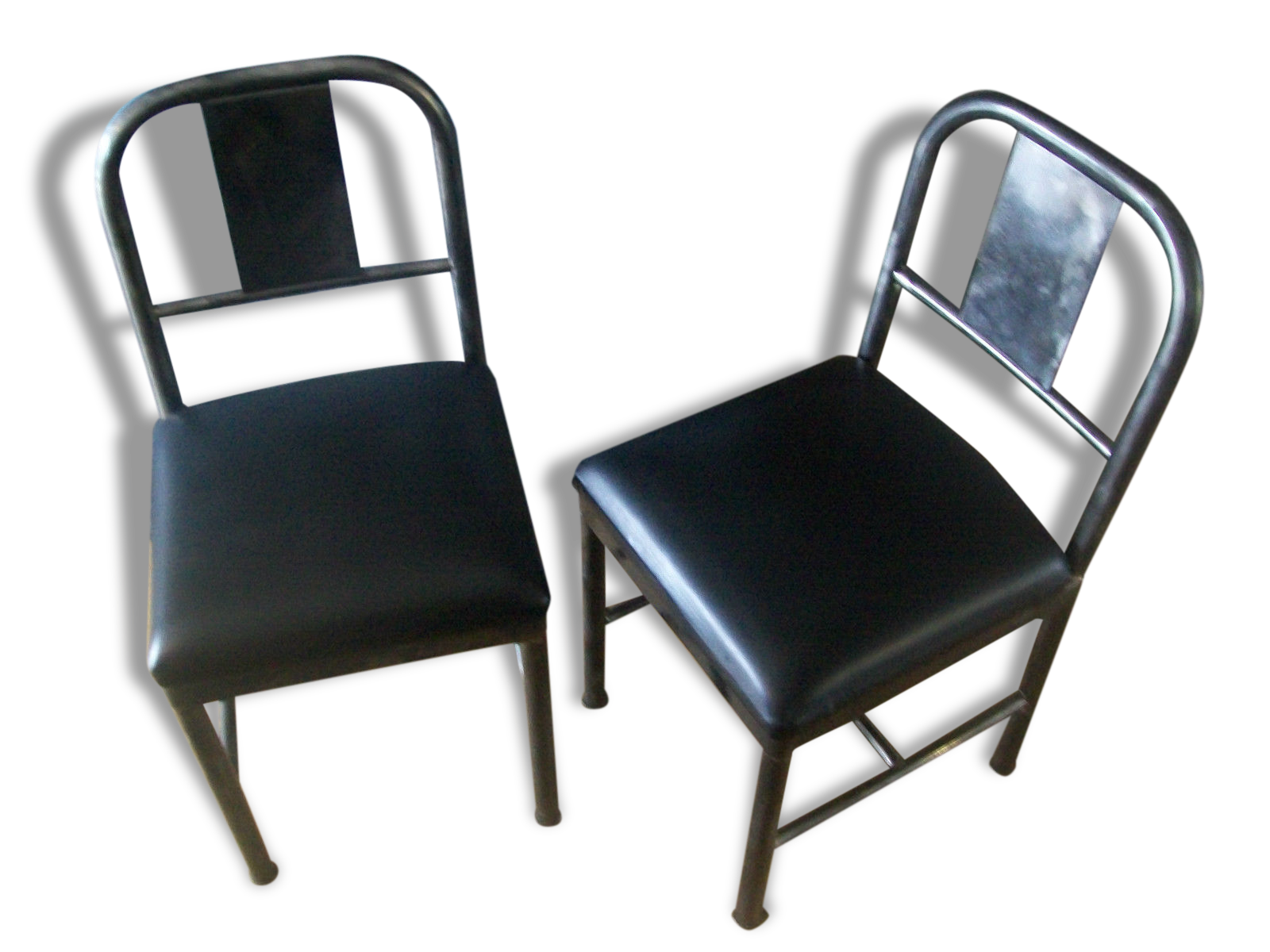 Pair of metal and industrial design leatherette chairs