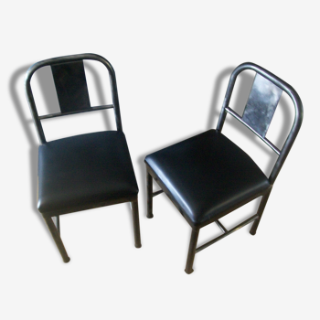 Paire de chaises en métal et skaï design industriel