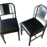 Pair of metal and industrial design leatherette chairs