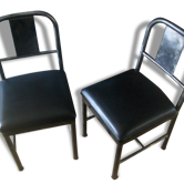 Pair of metal and industrial design leatherette chairs