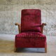 Fauteuil vintage en velours et bois 1950