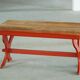 Rustic farmhouse dining table in painted red pine, Sweden, 1920s.
