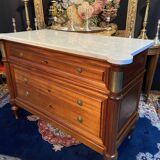 3-drawer chest of drawers in solid mahogany with white marble top in Louis XVI style