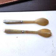 Salad cutlery box in vintage blond horn 30/40 France