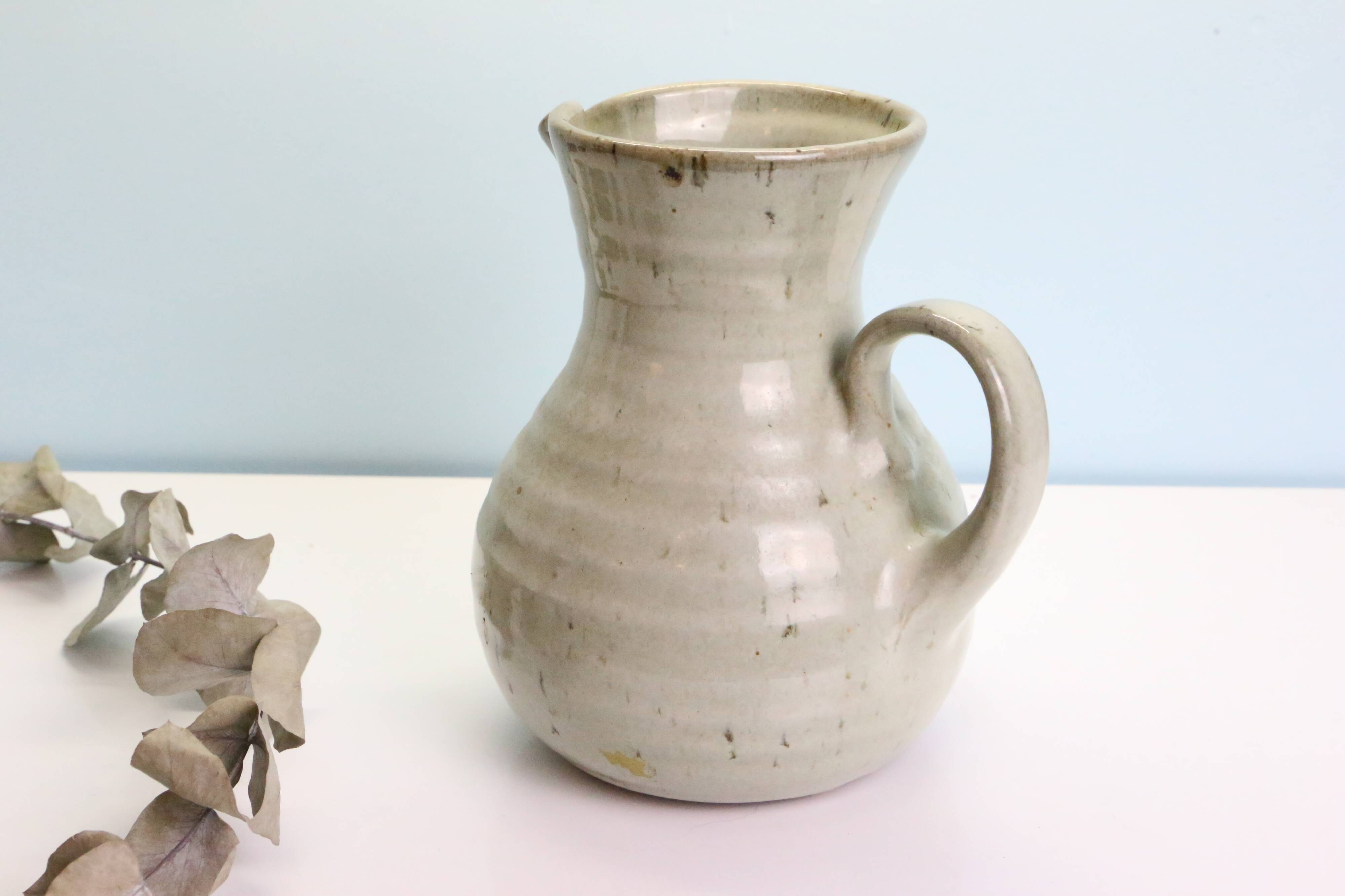 Glazed earth jug, Manziat pottery, rustic, vintage French