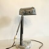 Vintage art deco lamp for Fare in chrome and white and grey veined marble France circa 1930