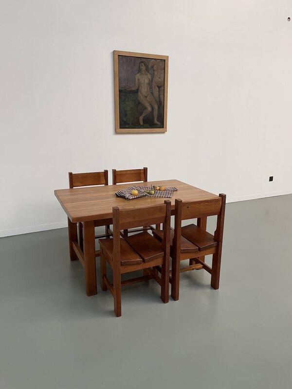 Ensemble table et 4 chaises mobilier montagne années 60